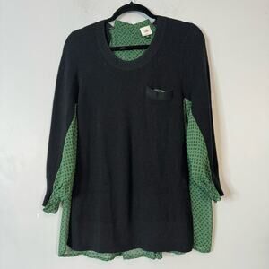 Cabi Get Together Sheer Knit Hi Low Sweater Colorblock Green Black Size Small